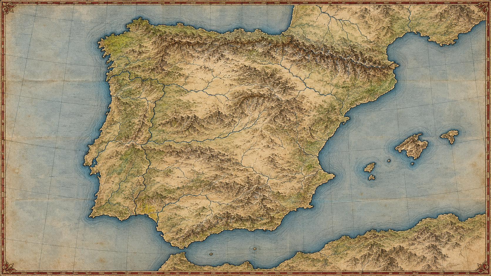 Mapa histórico ilustrado de la península ibérica